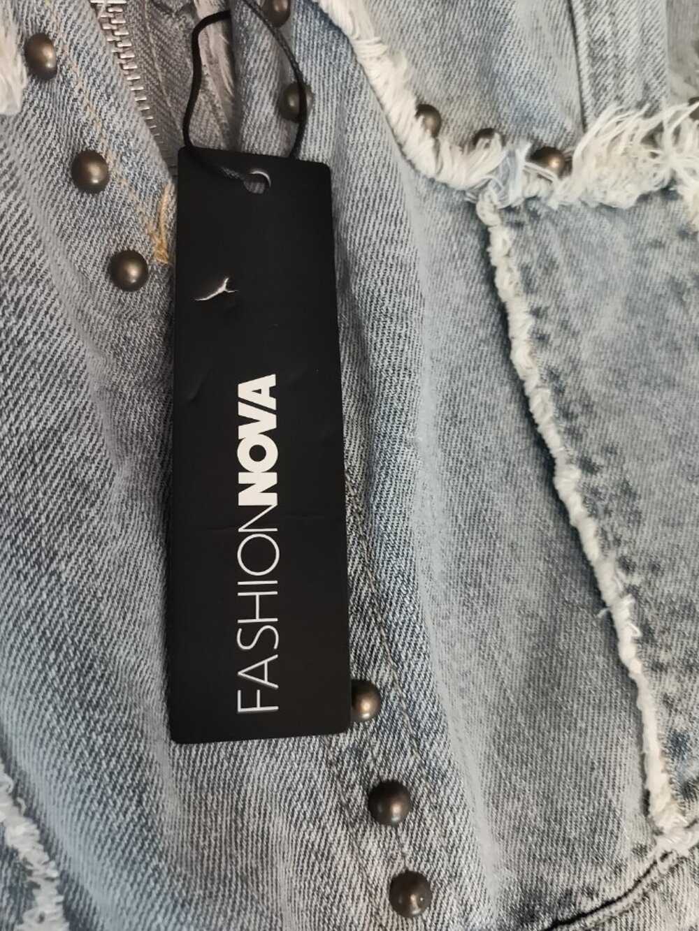 Fashion Nova Distressed Grey Denim Jumpsuit with Stud Details - Picture 7 of 16